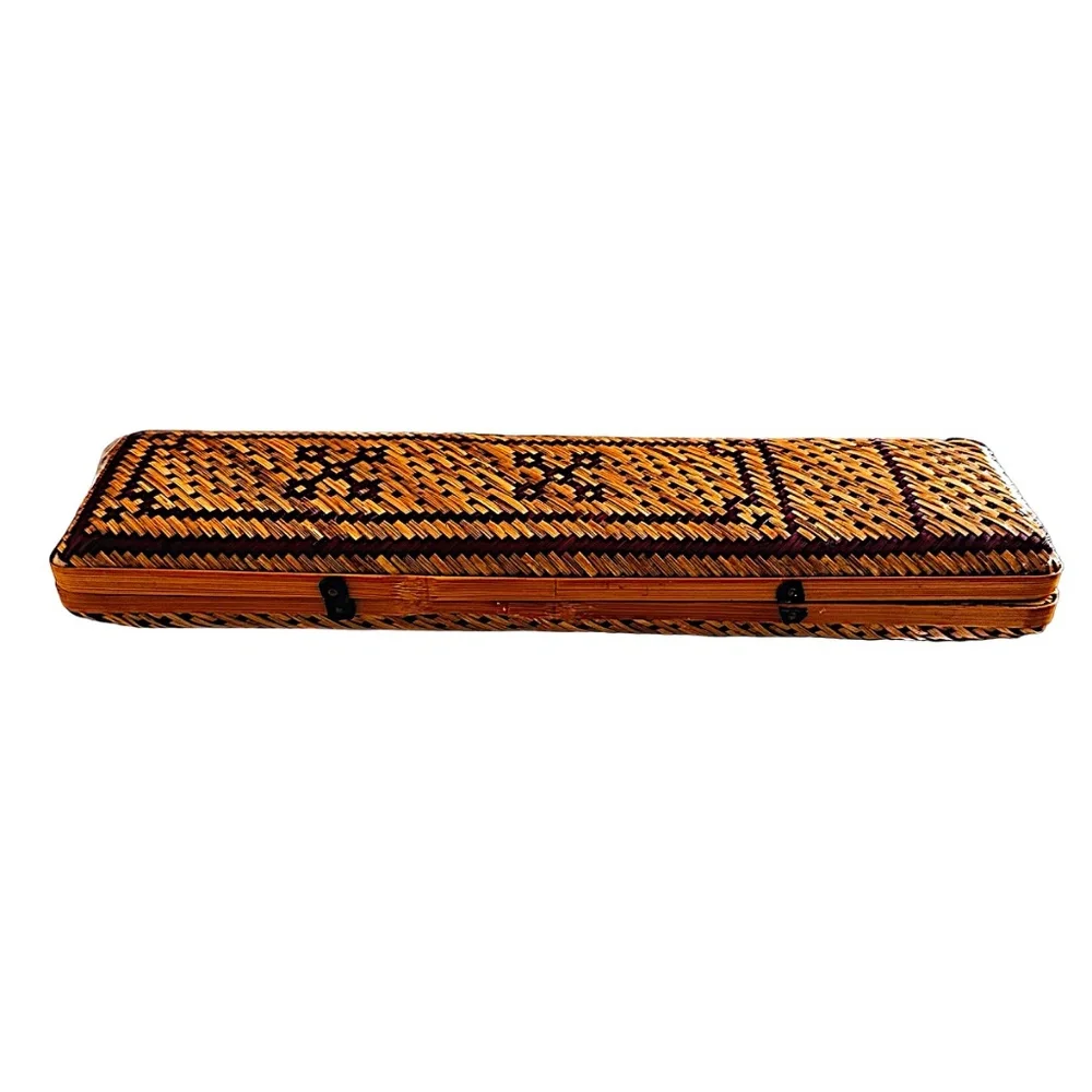 Hand Woven Natural Rattan Grass Pencil Box Pair 10 1/2”x 2 3/4”